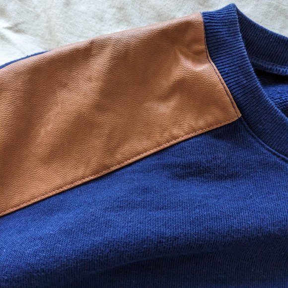 Topshop Navy Sweater with Brown Faux Leather Details - Picture 2 of 2